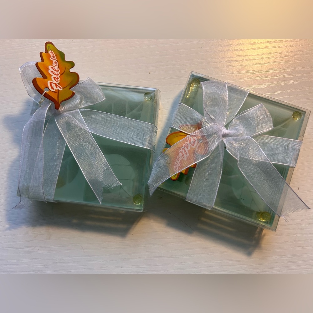 Lot of 2‎ Kate Aspen Fall in Love Leaf Tempered Glass Coasters 4 Pack New Leaves